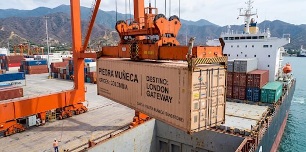 Stone doll container ready to depart from Santa Marta bound for London