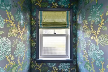 Green and blue wallpaper bathroom