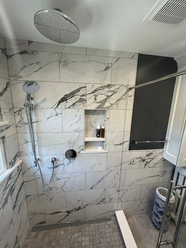 bathroom renovation with barndoor shower door