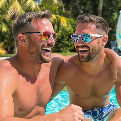 Men by the pool at Vibe Men's Retreat 