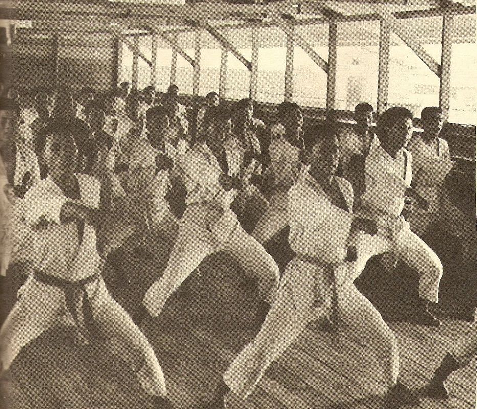 Black belts training in Taekwon-Do in 1950's