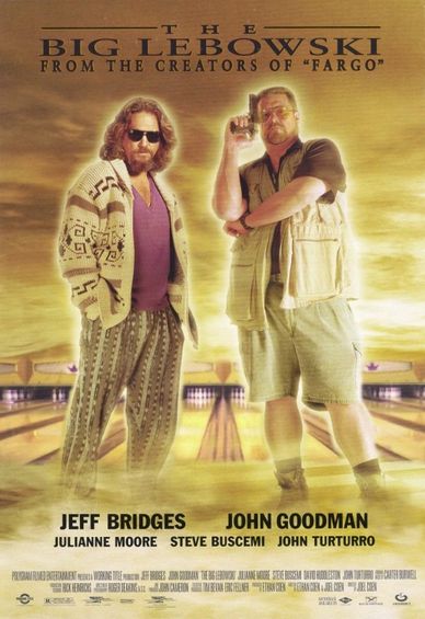 The Big Lebowski: Jeff Bridges with bowling ball on movie poster.