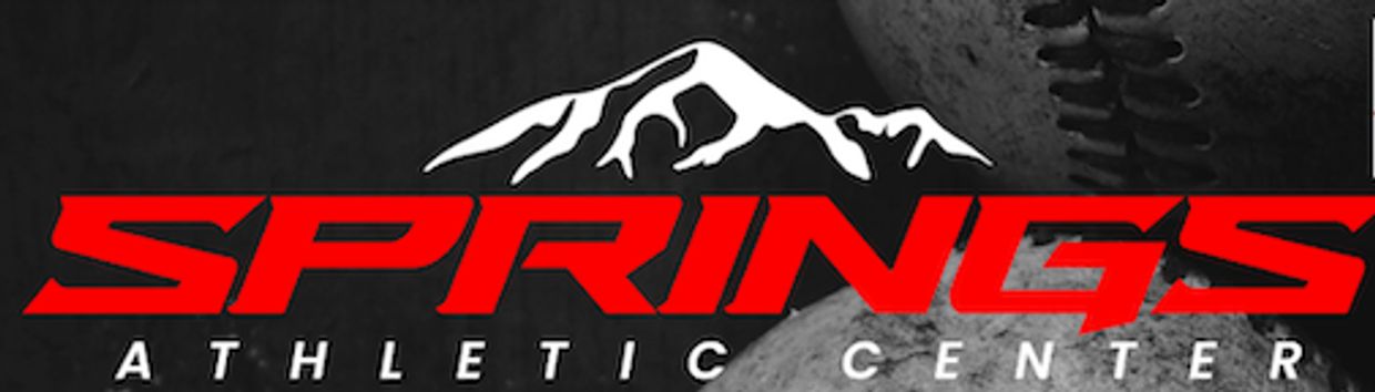 Logo of Springs Athletic Center with mountain and baseball background.