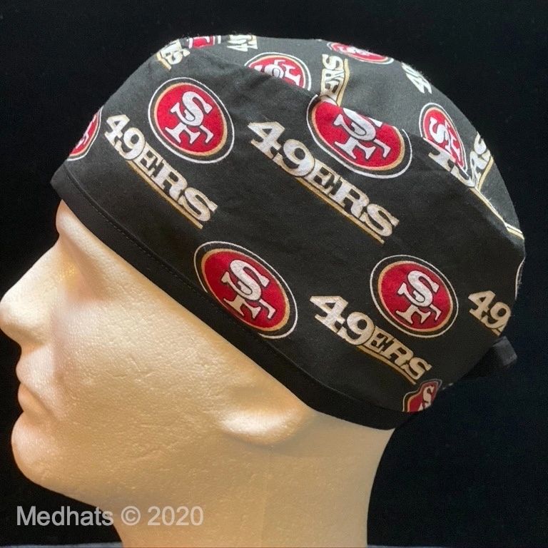 Reversible San Francisco SF 49ers Scrub Cap Tie Back Cotton 
