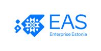 Logo of Enterprise Estonia with a blue geometric design and text.