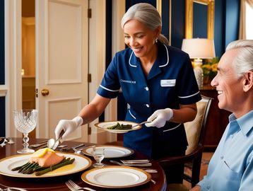 A caregiver preparing fine dining set up. 