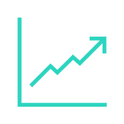 Rising line graph with upward arrow.