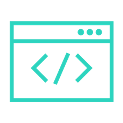 Icon of a web browser with code symbols.