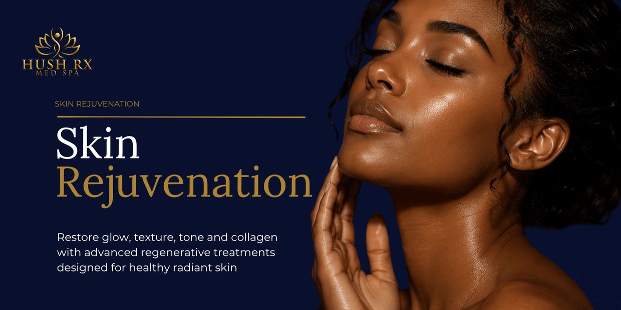 Elegant woman with glowing skin promoting skin rejuvenation treatments.
