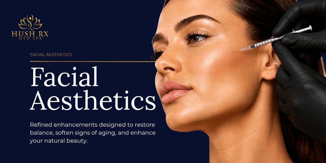 Woman receiving facial aesthetics injection at Hush RX Med Spa.