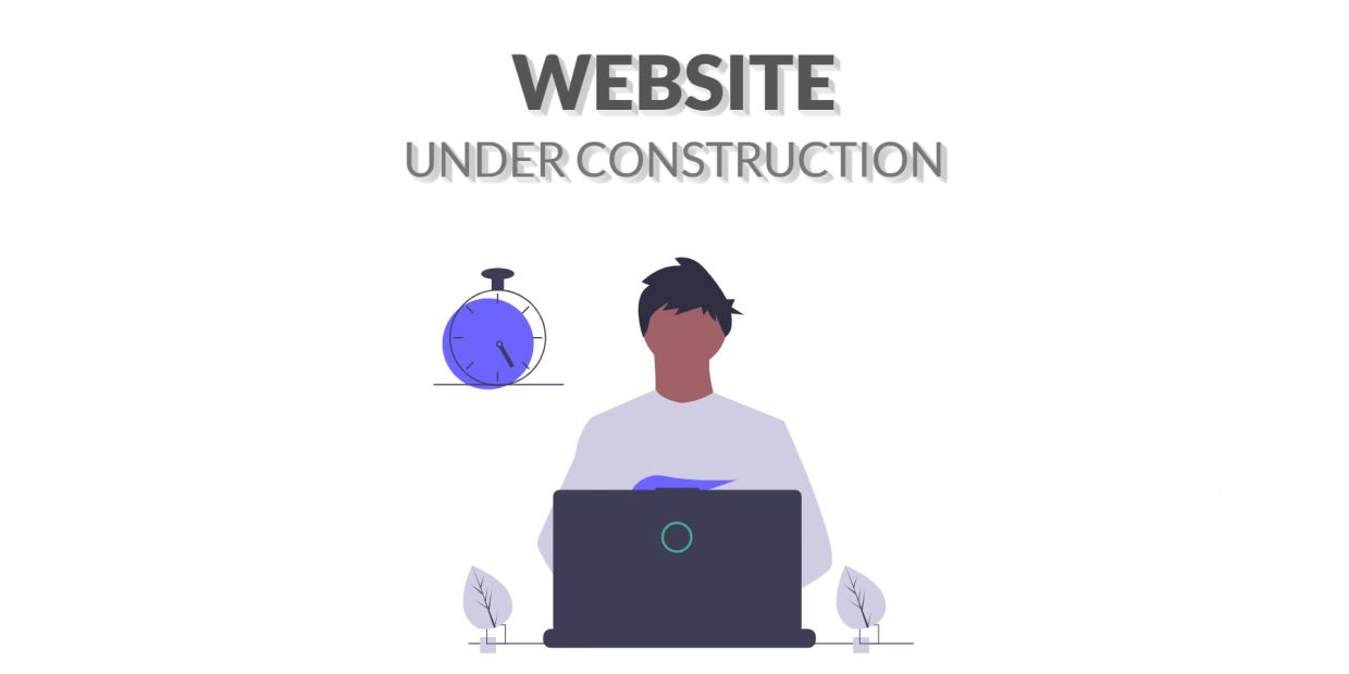 Illustration of a person working on a laptop with a 'Website Under Construction' message.