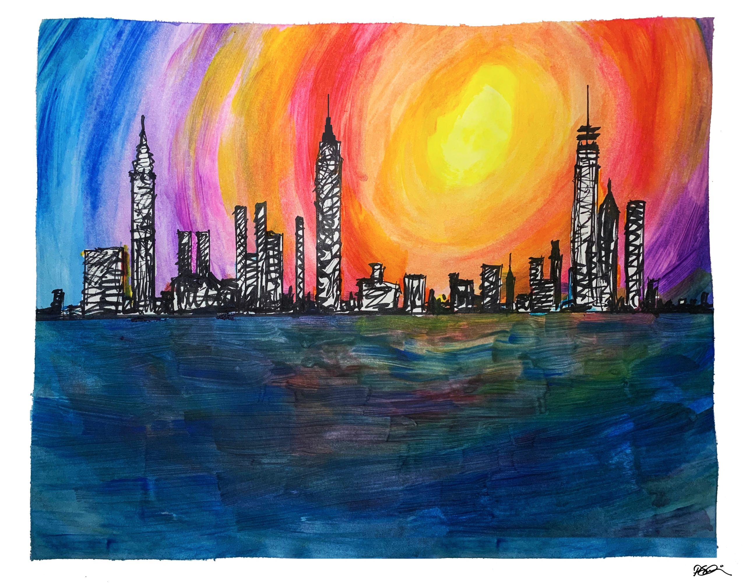 Watercolor and ink pen on paper