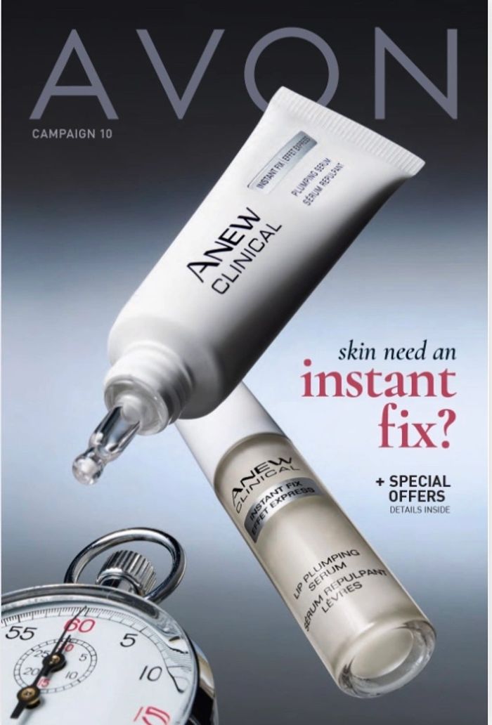 Avon Anew Clinical skincare products promising an instant fix with special offers.