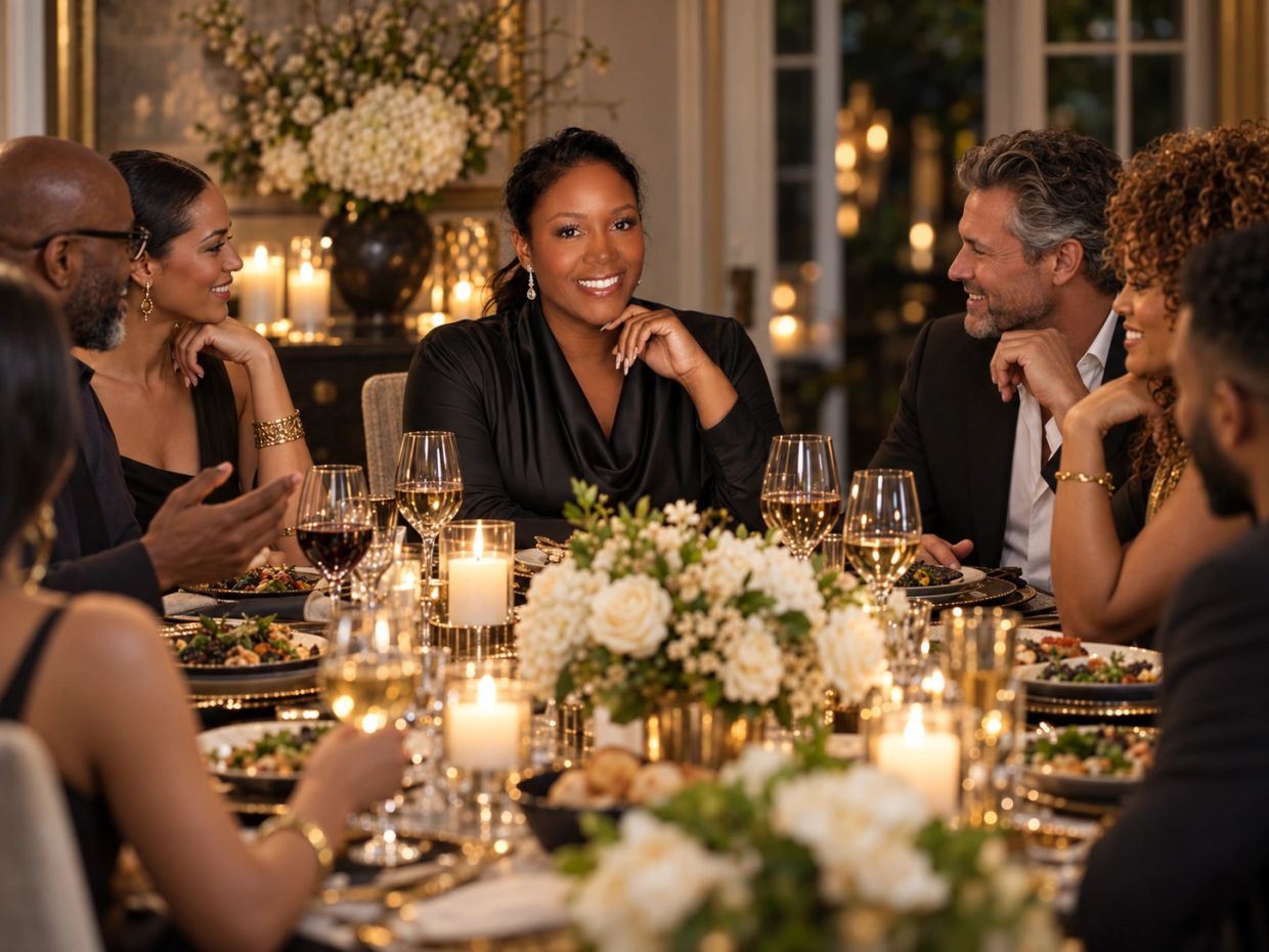 Group of friends enjoying a fancy dinner together.