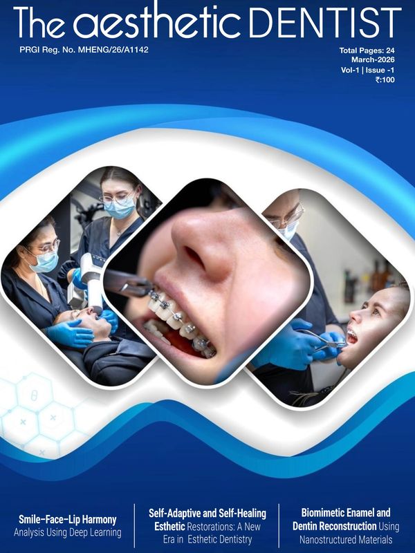 Cover of The Aesthetic Dentist magazine featuring dental treatments and braces close-up.
