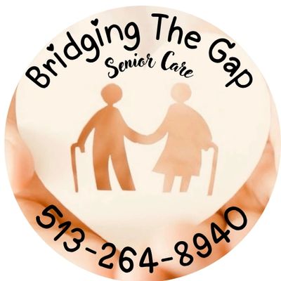 Logo for Bridging The Gap Senior Care with two elderly figures holding hands.