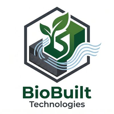 Logo of BioBuilt Technologies featuring a plant, hexagon, and flowing lines.