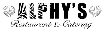 Logo for Alphy's Restaurant &amp; Catering with seashells.