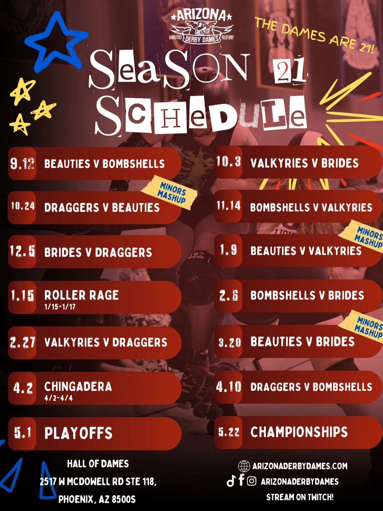 Arizona Derby Dames 2021 season schedule with match dates and events.