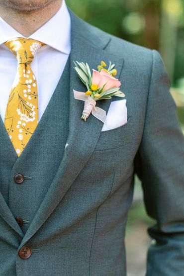 Peach and yellow boutonniere