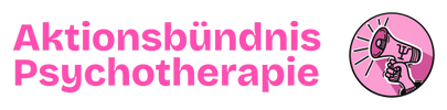 Logo for Aktionsbündnis Psychotherapie with megaphone icon.