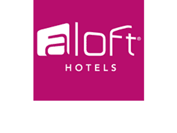 Aloft Hotels logo in white on a magenta background.