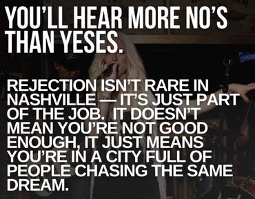 Inspirational quote about rejection and dreams in Nashville.