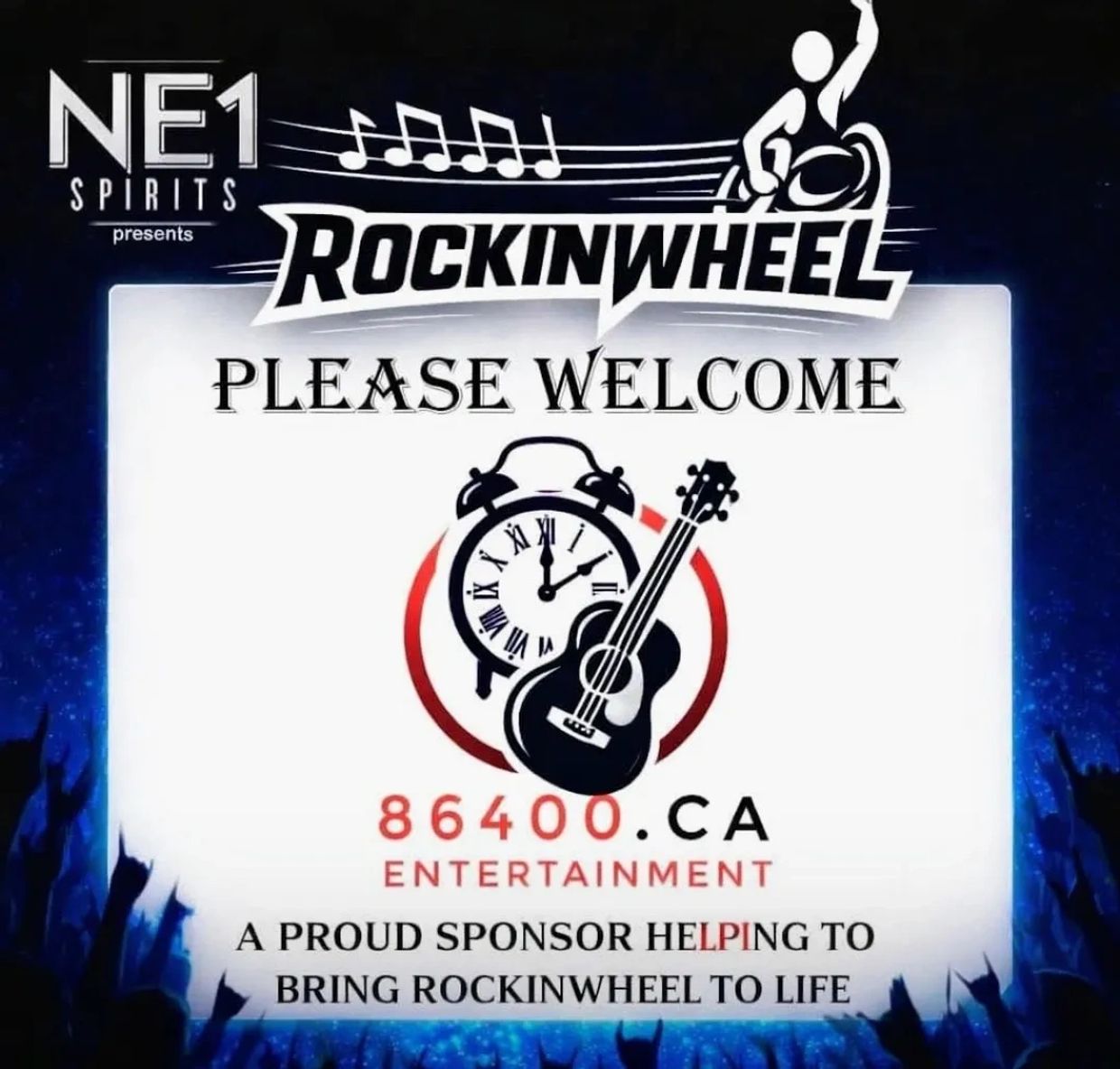 RockinWheel event sponsored by 86400.ca Entertainment, welcoming attendees.