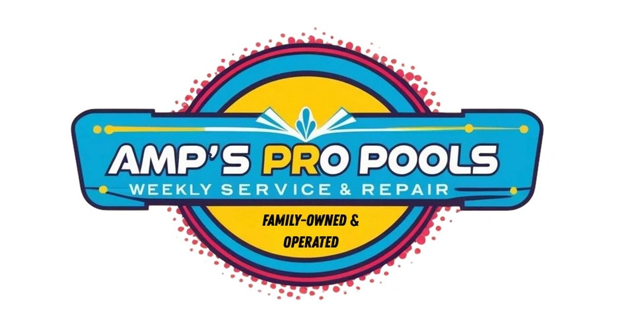 Logo for Amp's Pro Pools, offering weekly pool service and repair.