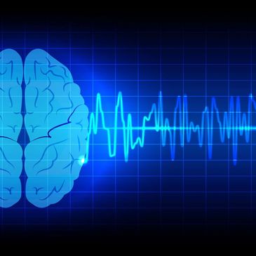 An illustration of a brain and a scan of its activity.