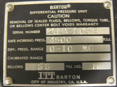 ITT Barton data plate