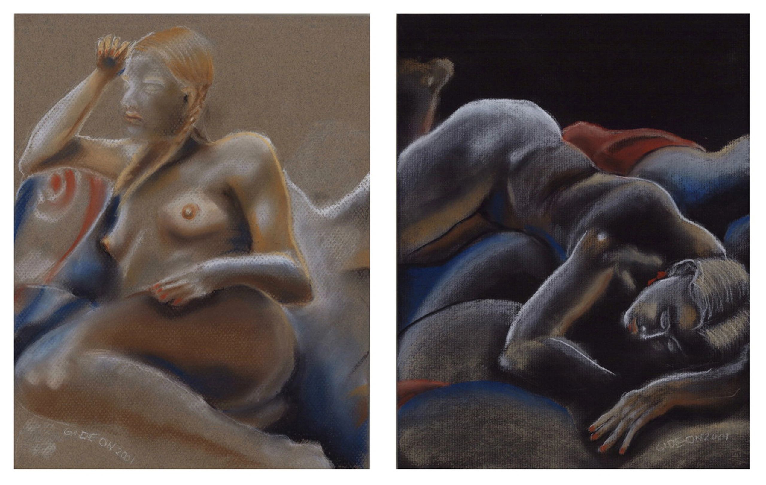 Two Figures (Diptych) — 12×19, Charcoal on Paper by Gideon Artist