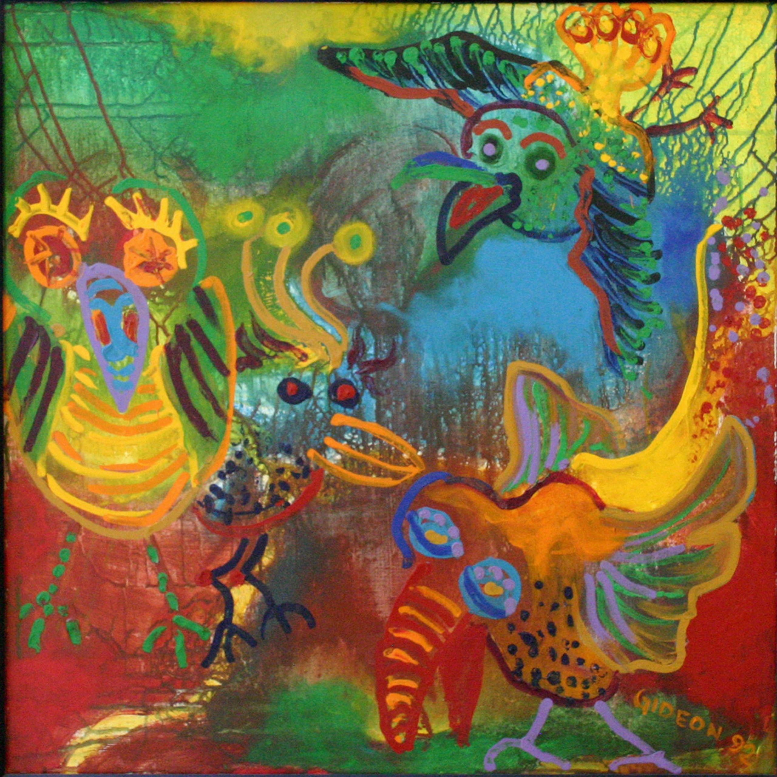 Birds — 30×30, Acrylic on Canvas, 1992 by Gideon Artist