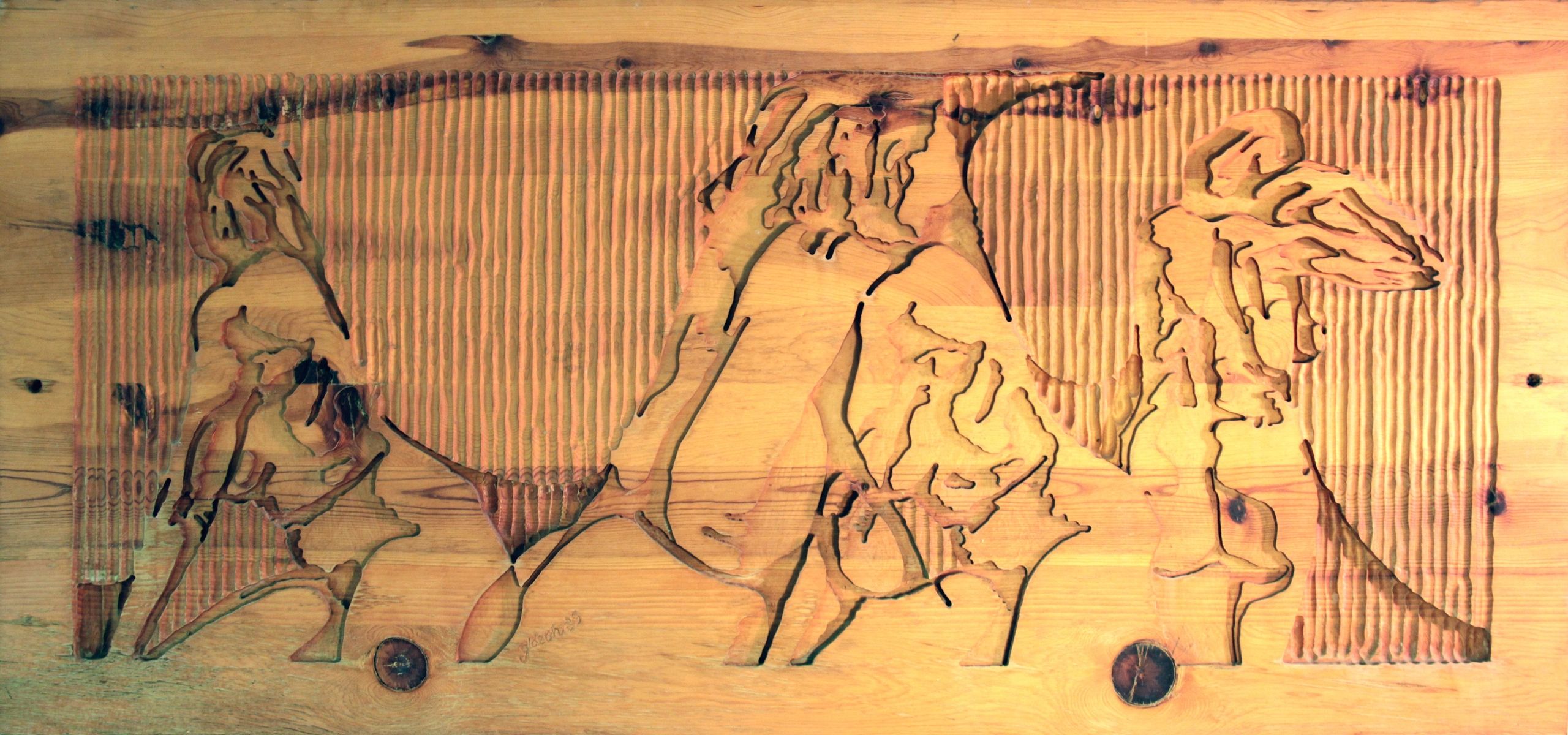 Studio Models — 22.5×48, Wood Etching, 1998 by Gideon Artist