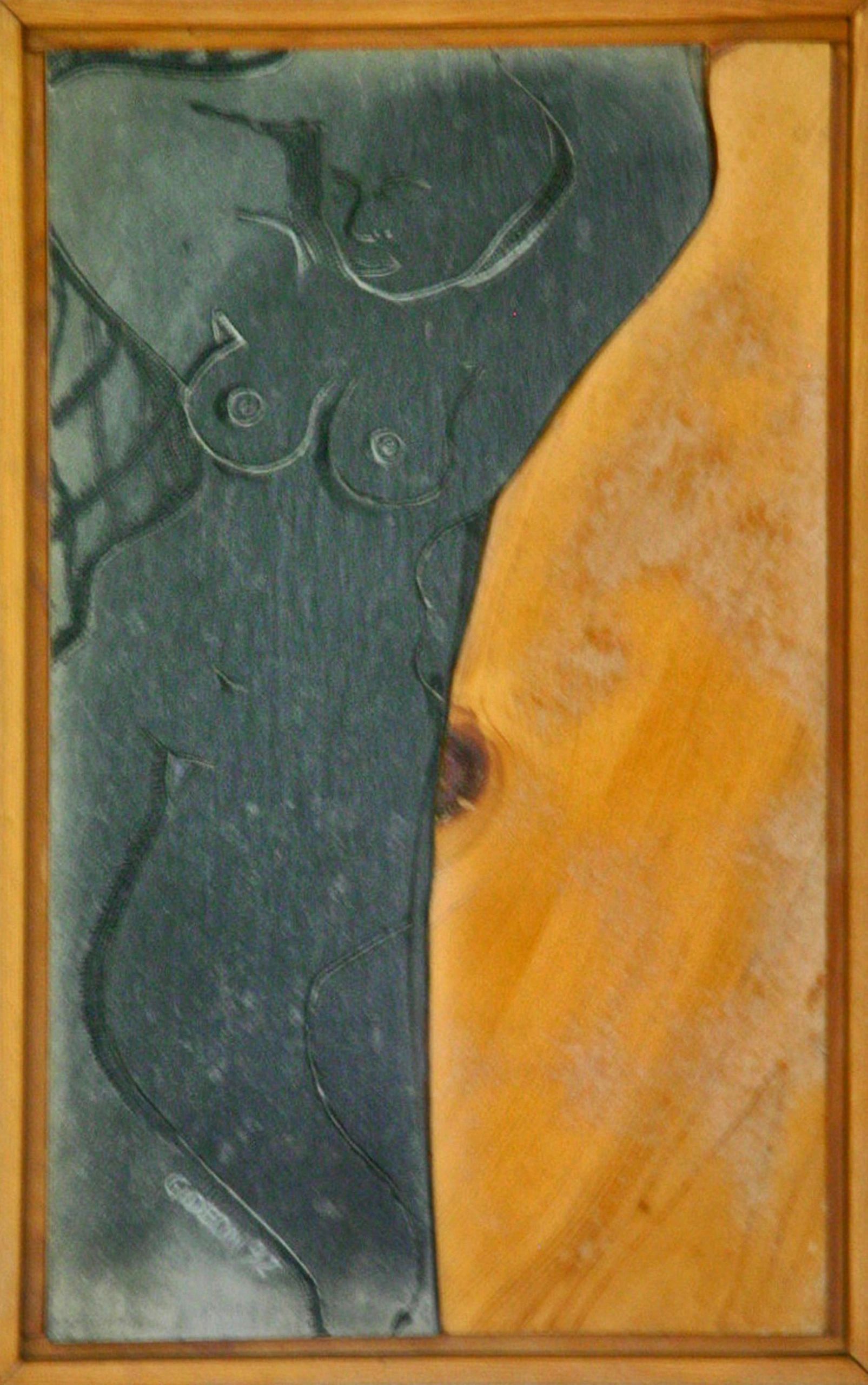 Standing Woman — 20×12, Slate on Wood by Gideon Artist