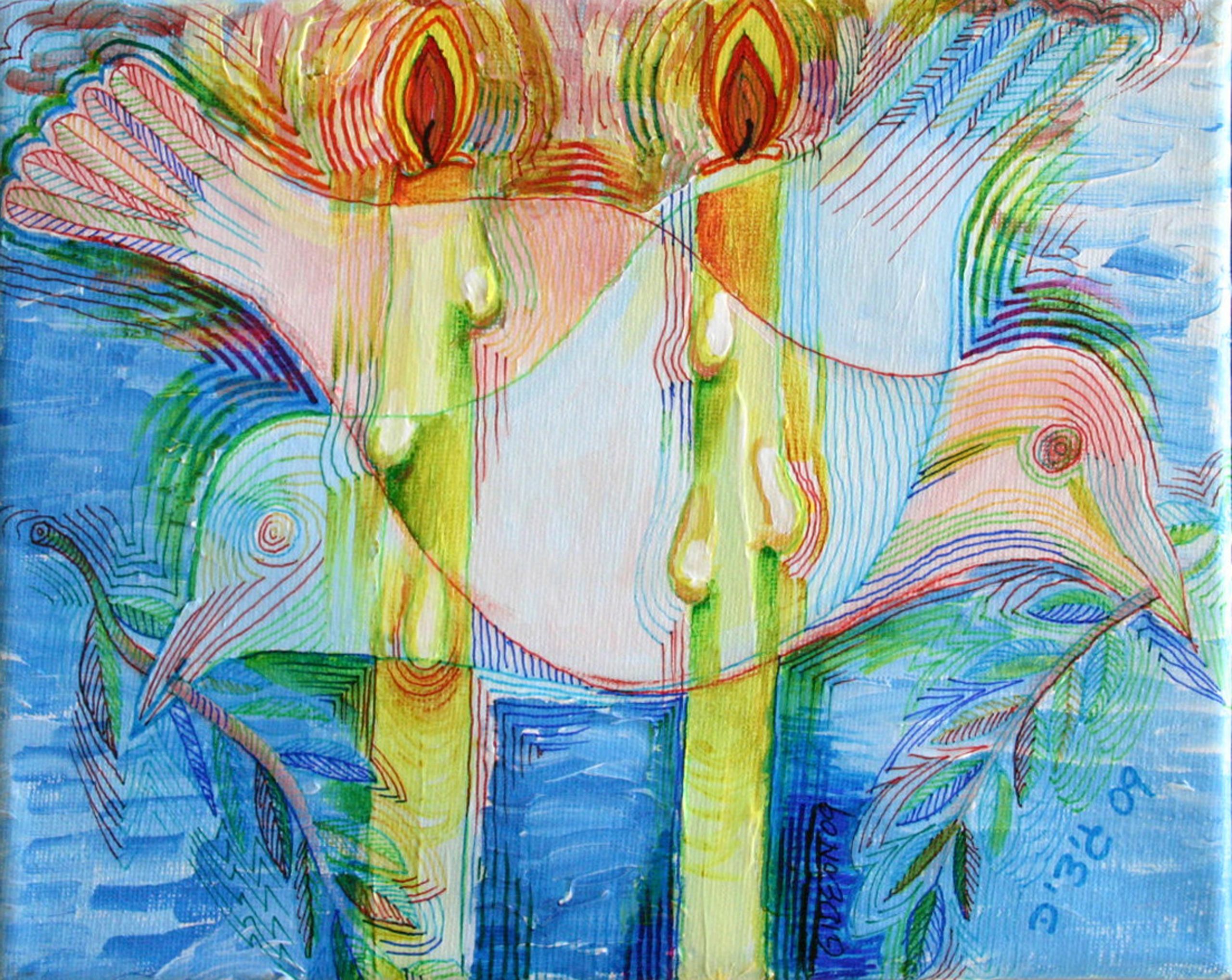 Doves — 8×10, Acrylic & Pen on Canvas, 2009 by Gideon Artist