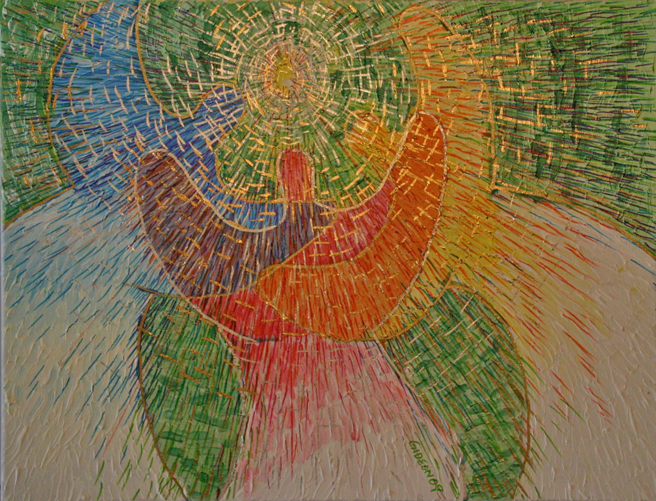 Three Angels — 18×24, Acrylic & Pen on Canvas by Gideon Artist