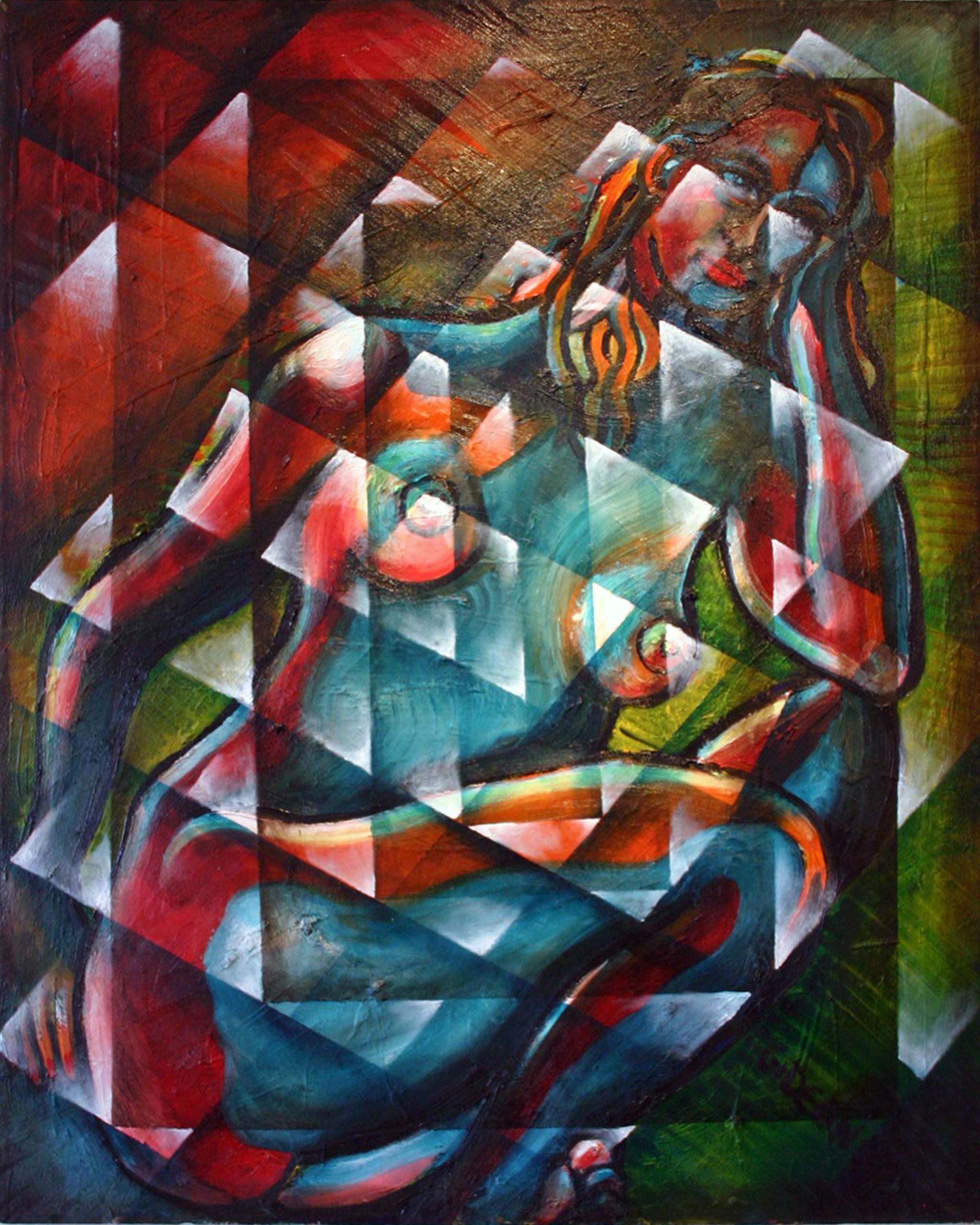 Sitting Woman Fixed in Motion Too — 30×24, Oil on Canvas by Gideon Artist