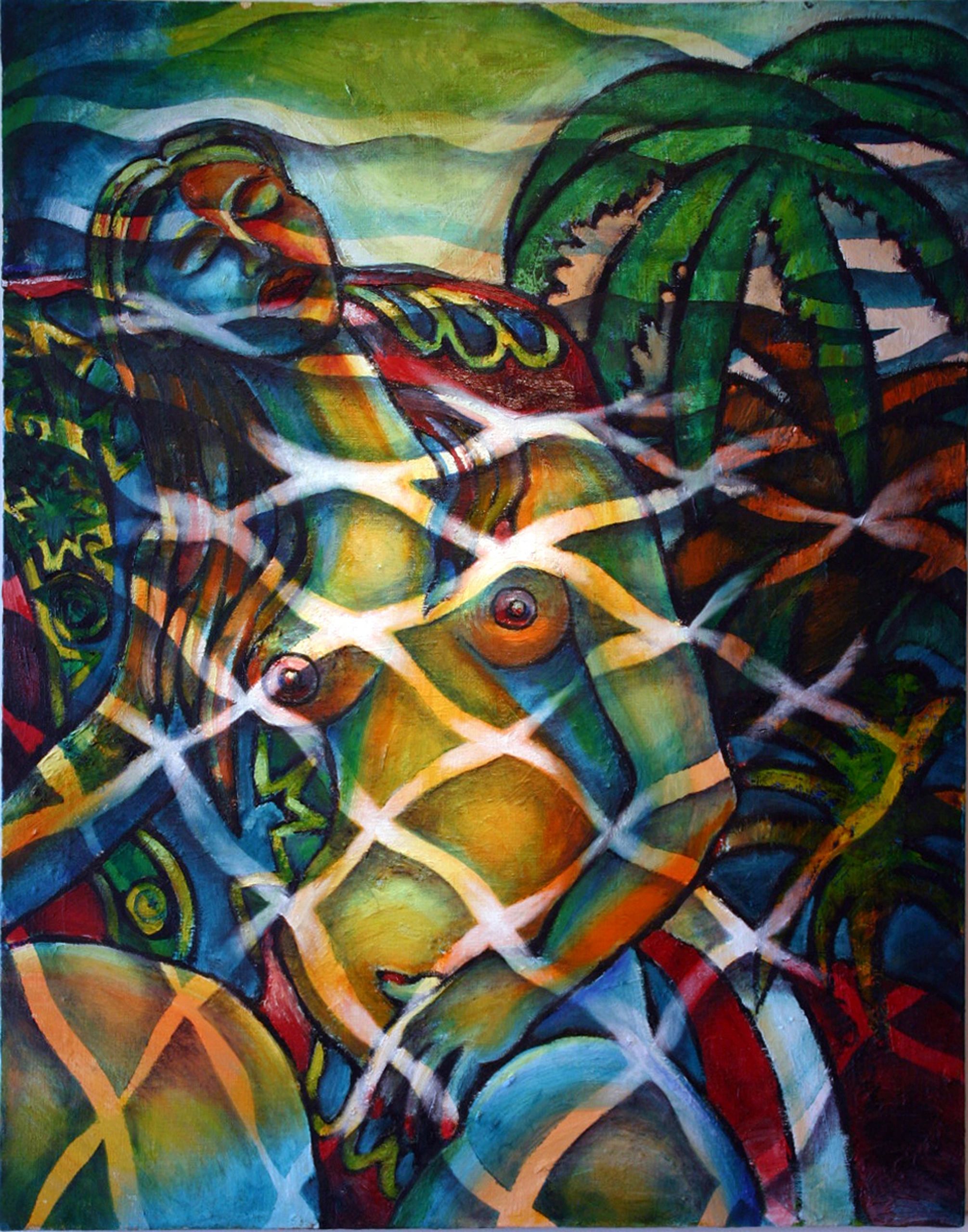 Sitting Woman in Garden — 28×22, Oil on Canvas by Gideon Artist