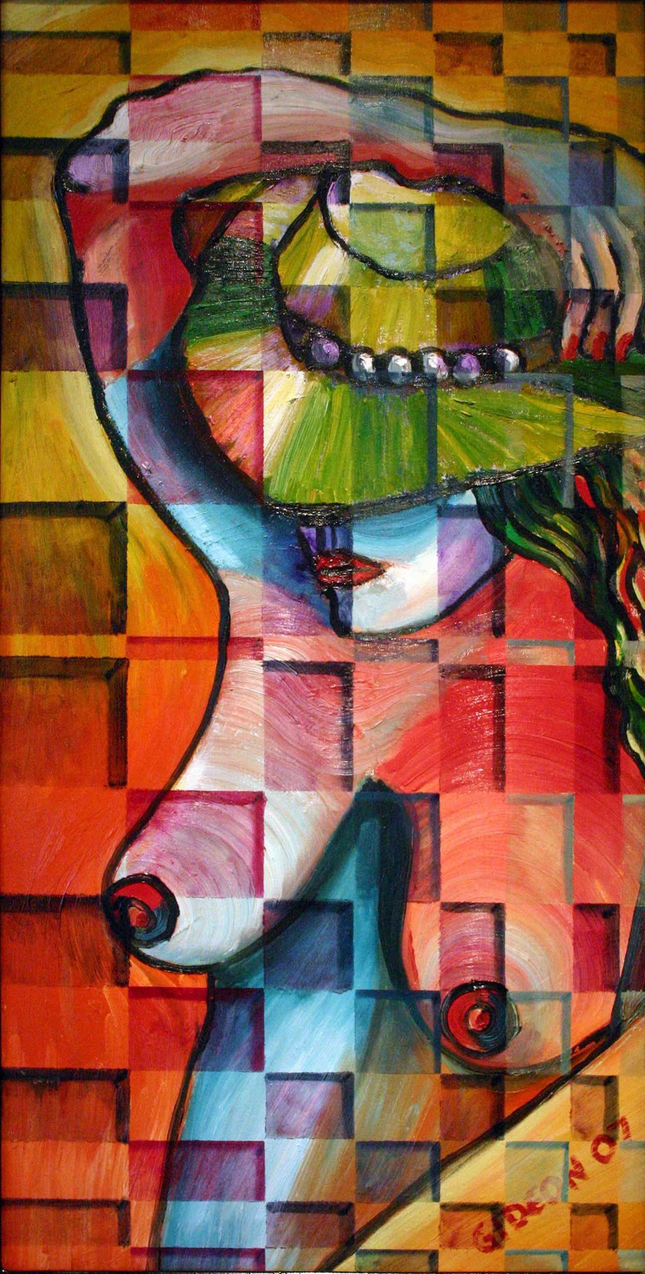 Woman with Hat — 30×15, Oil on Canvas, 2011 by Gideon Artist