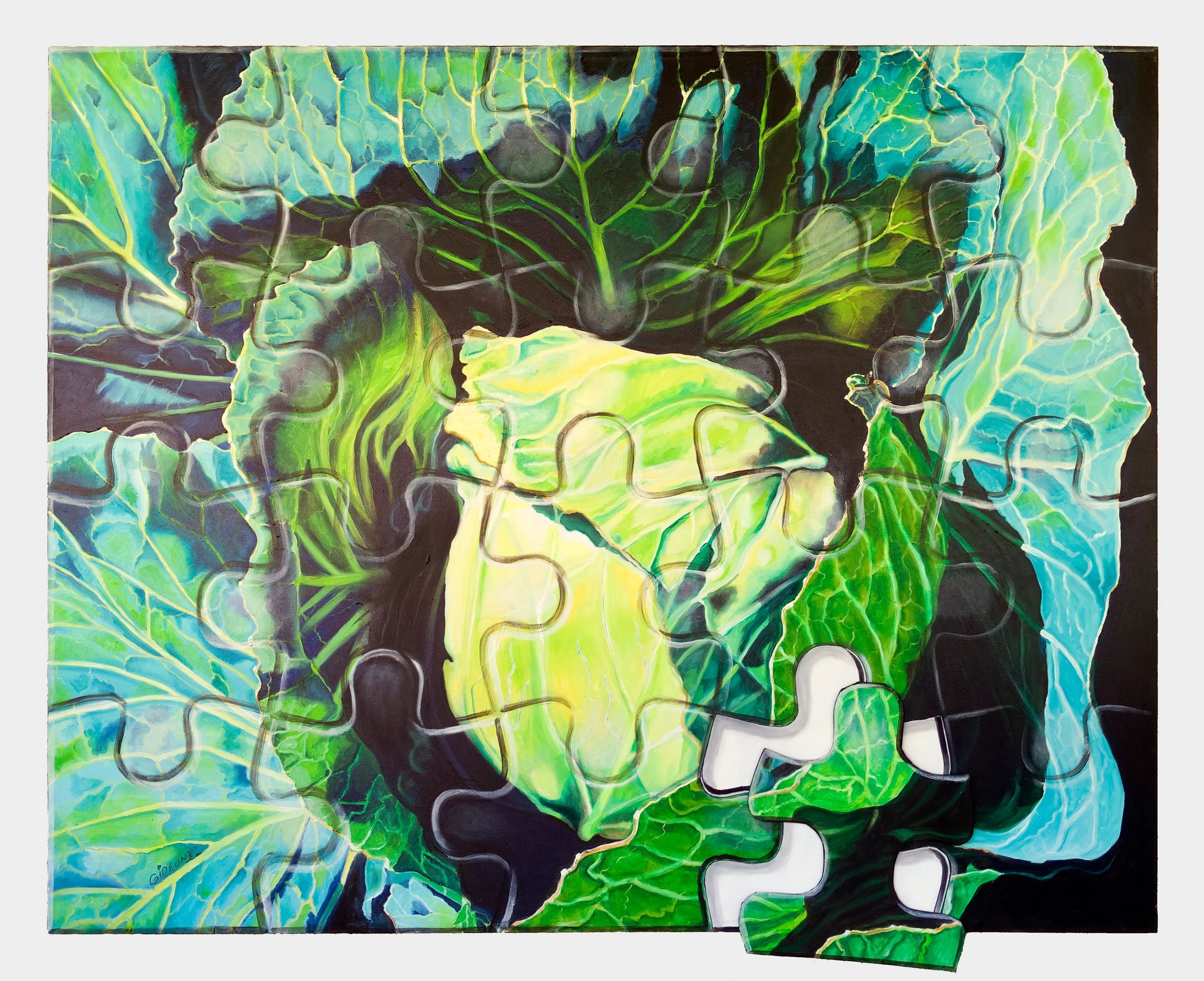 Puzzled Cabbage Head — 48×60, Oil on Canvas by Gideon Artist