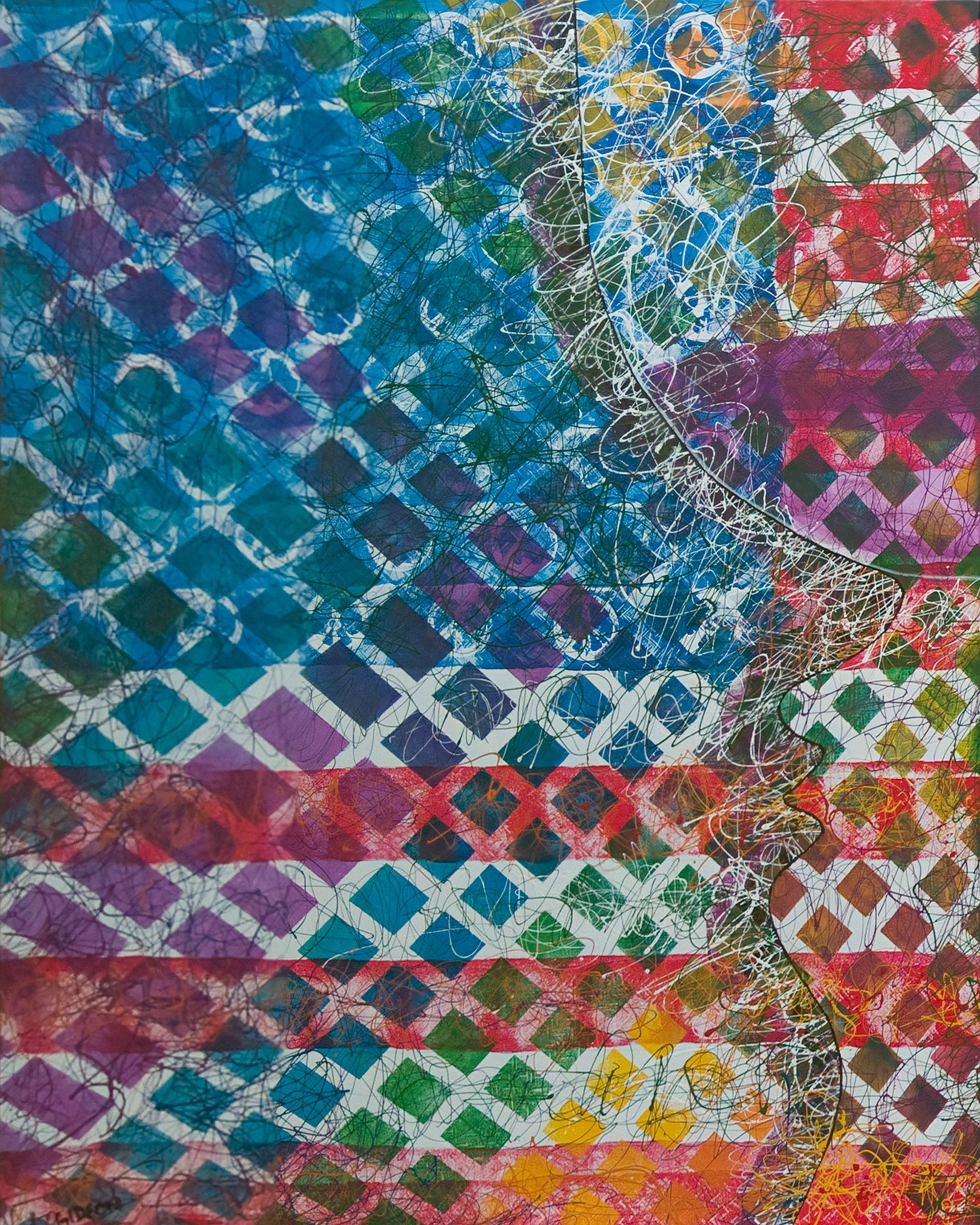 Quantum Entanglement America 1 — 60×, Acrylic on Canvas, 2018 by Gideon Artist
