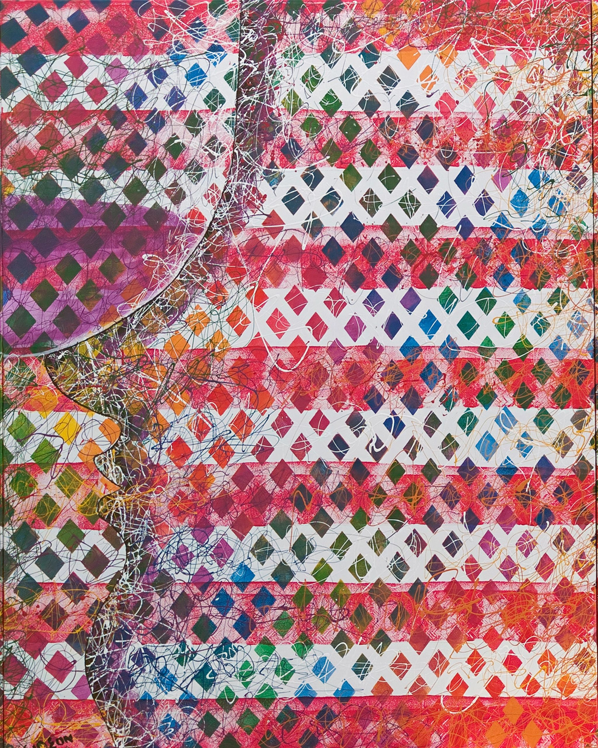 Quantum Entanglement America 2 — 60×, Acrylic on Canvas, 2018 by Gideon Artist