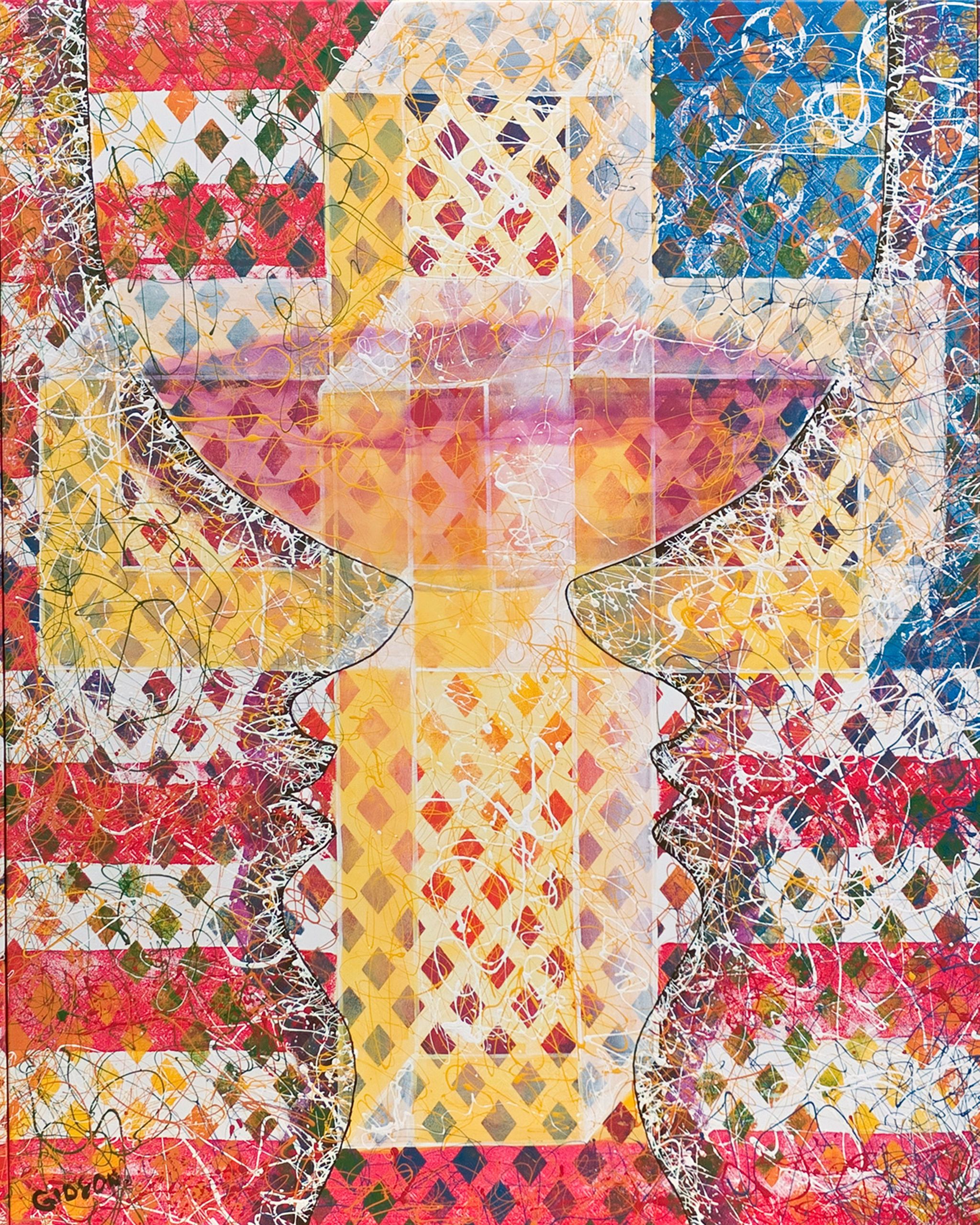 Quantum Entanglement America 3 — Pen & Acrylic on Canvas, 2018 by Gideon Artist