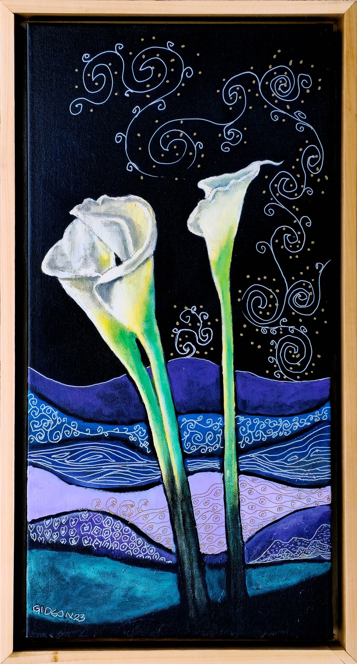 Calla Lilies — 24×12, Oil on Canvas by Gideon Artist