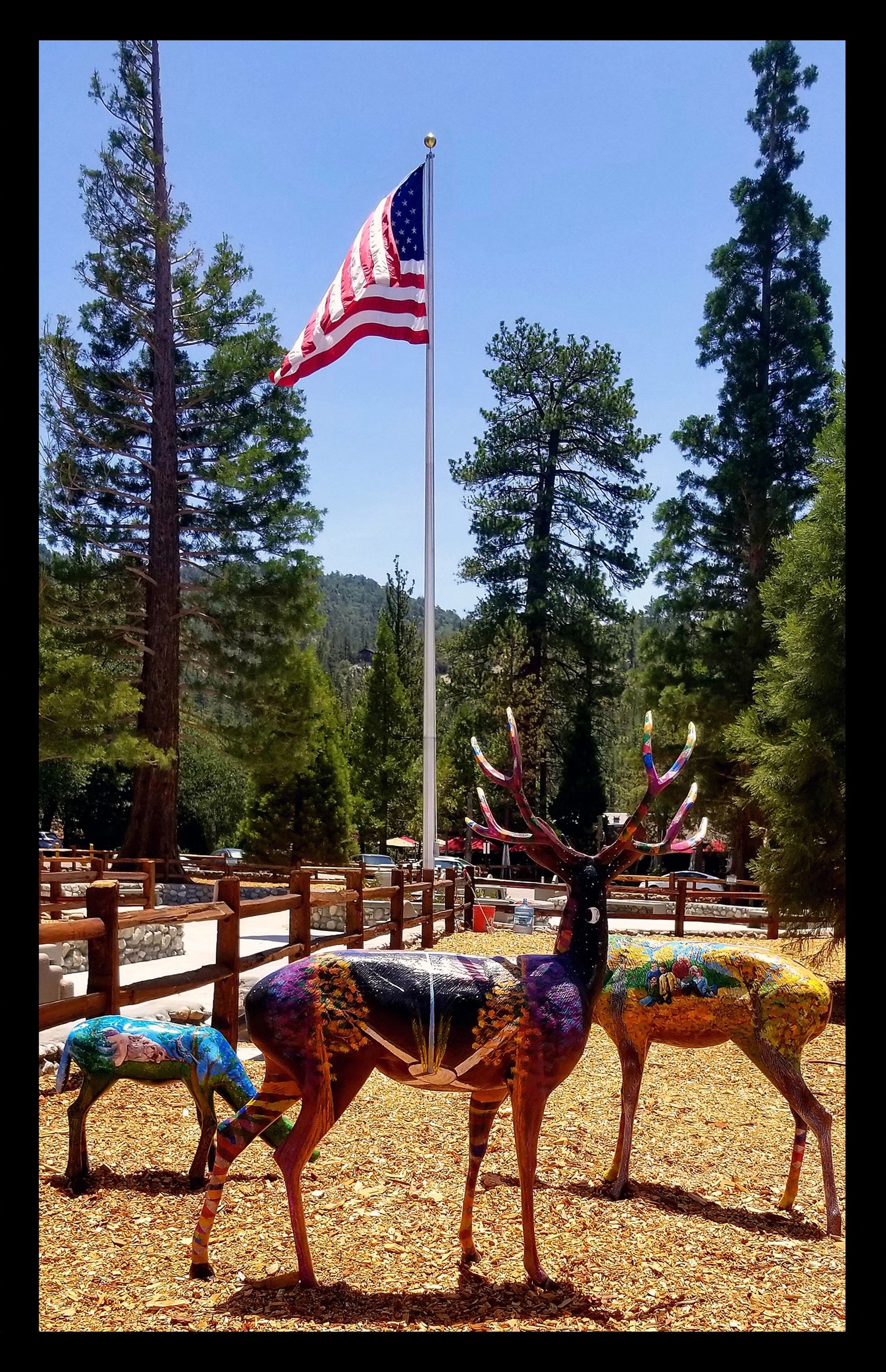 Painted Deer Family — Idyllwild Main Park — Public Art Installation by Gideon Artist