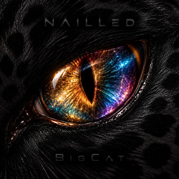 Ojo de gran felino con colores vivos y pelaje oscuro.
