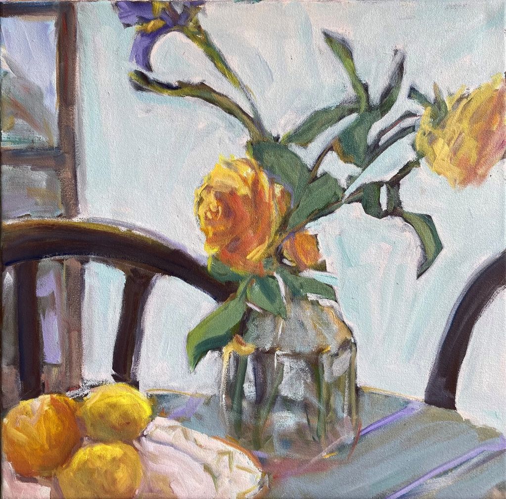 oil painting of a vase with flowers by artist Brenda J. Butka
