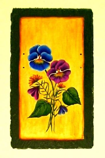 spring flowers on slate
