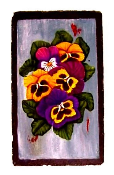 pansies on slate